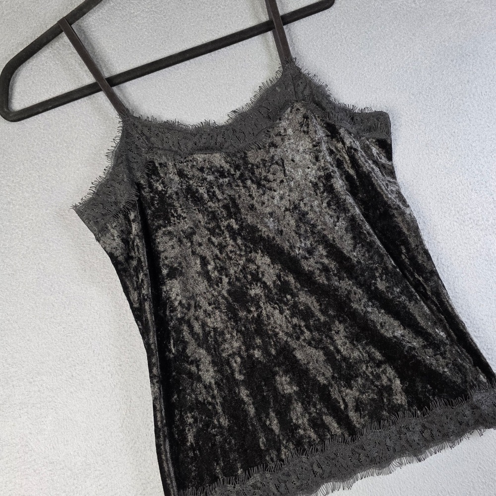 No Boundaries Y2K Cami Top Women Small Black Crushed Velvet Lace Trim Whimsigoth